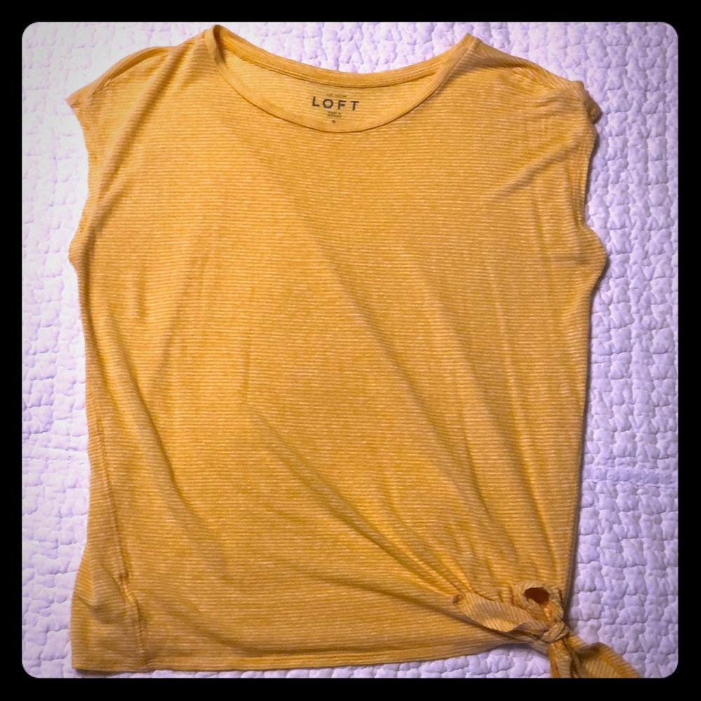 Loft Yellow/White striped cap sleeve shirt